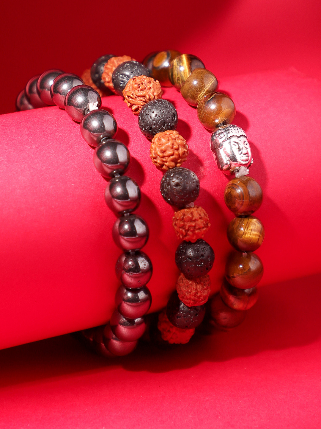 

TAG 7 Set of 3 Black & Brown Natural Stone Tigers Eye Bracelet