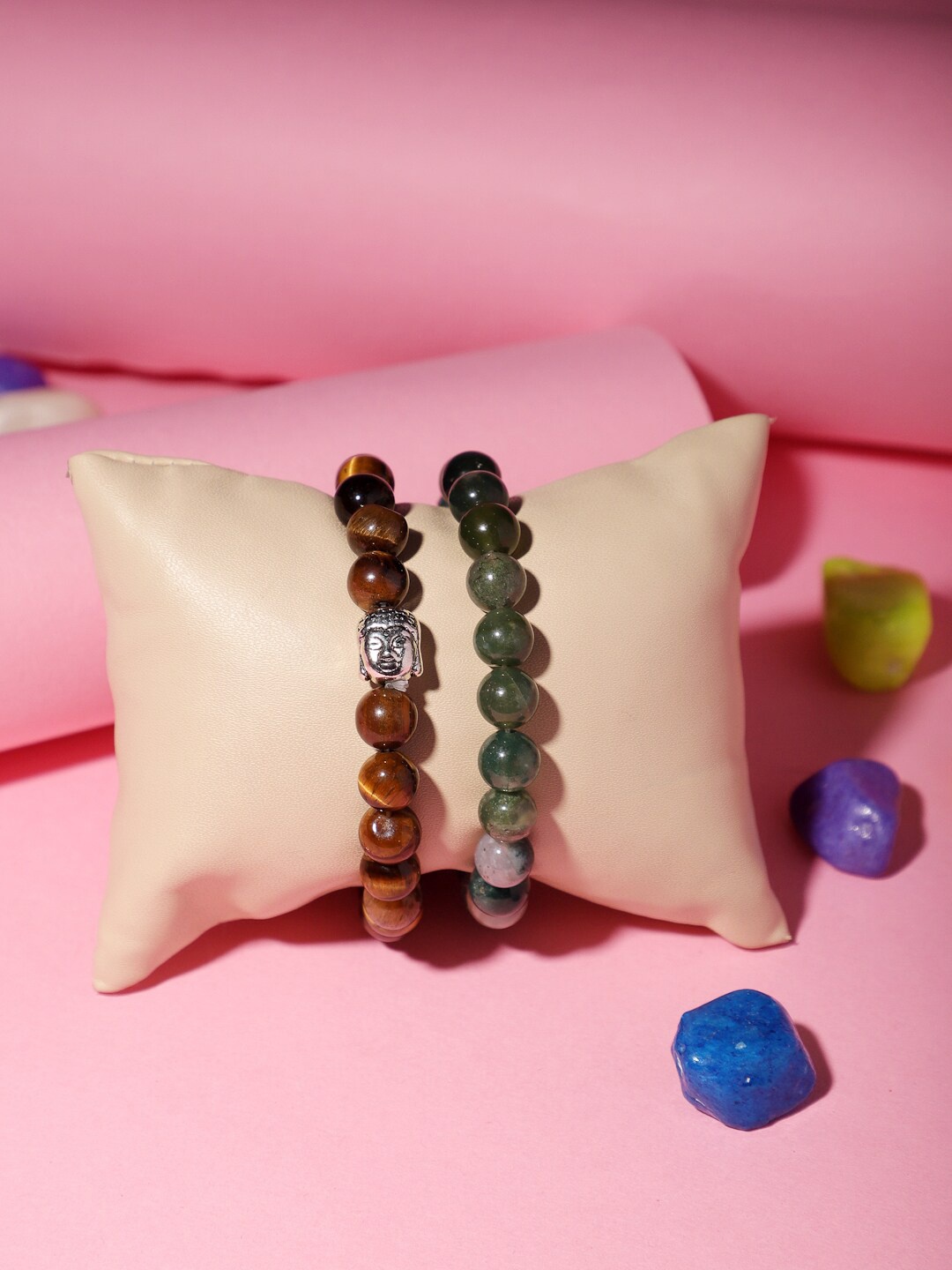 

TAG 7 Set of 2 Natural Stone Tigers Eye Bracelet, Brown