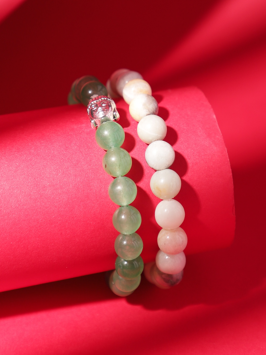 

TAG 7 Set Of 2 Natural Stone Agate Elasticated Slip-On Bracelet, White