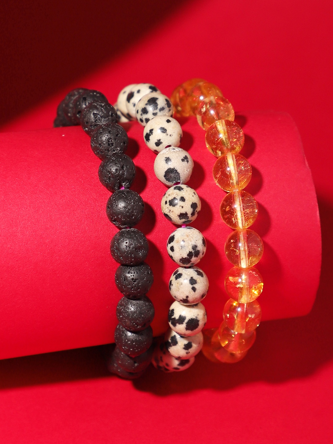

TAG 7 Set Of 3 Natural Stone Citrine Elasticated Slip-On Bracelet, Cream