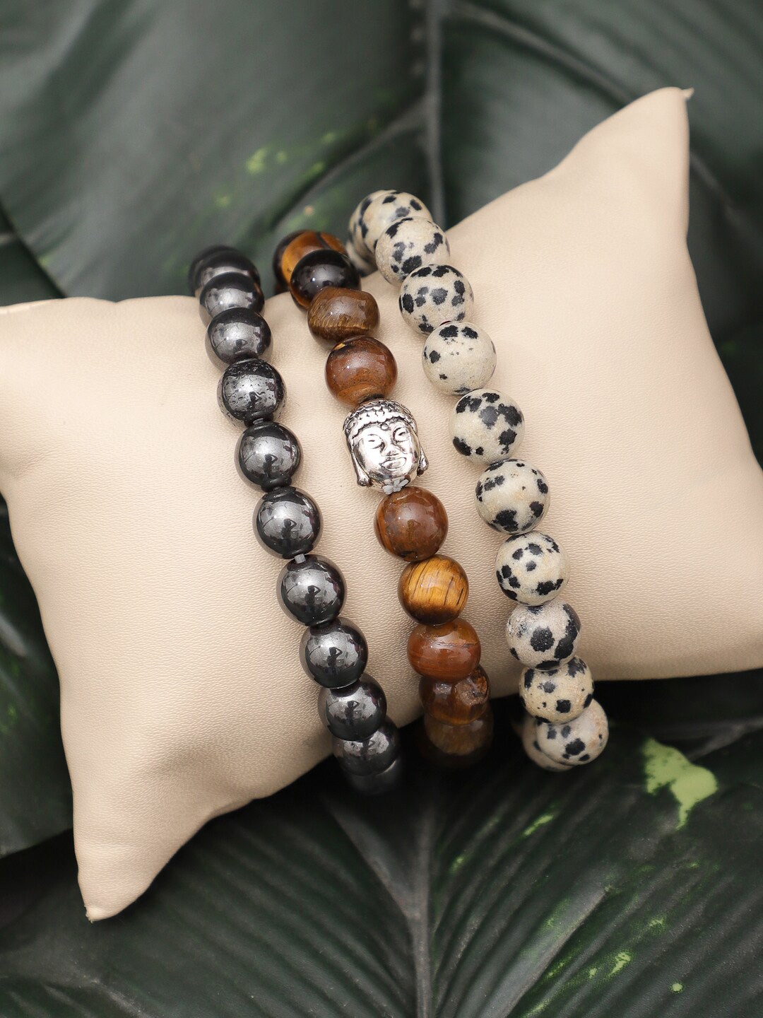 

TAG 7 Set 3 Natural Stone Tigers Eye Elasticated Slip-On Bracelet, Cream
