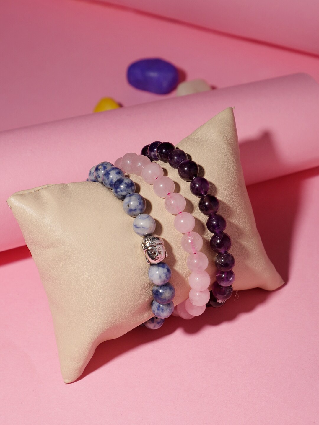 

TAG 7 Set Of 3 Natural Stone Amethyst Elasticated Slip-On Bracelet, Pink