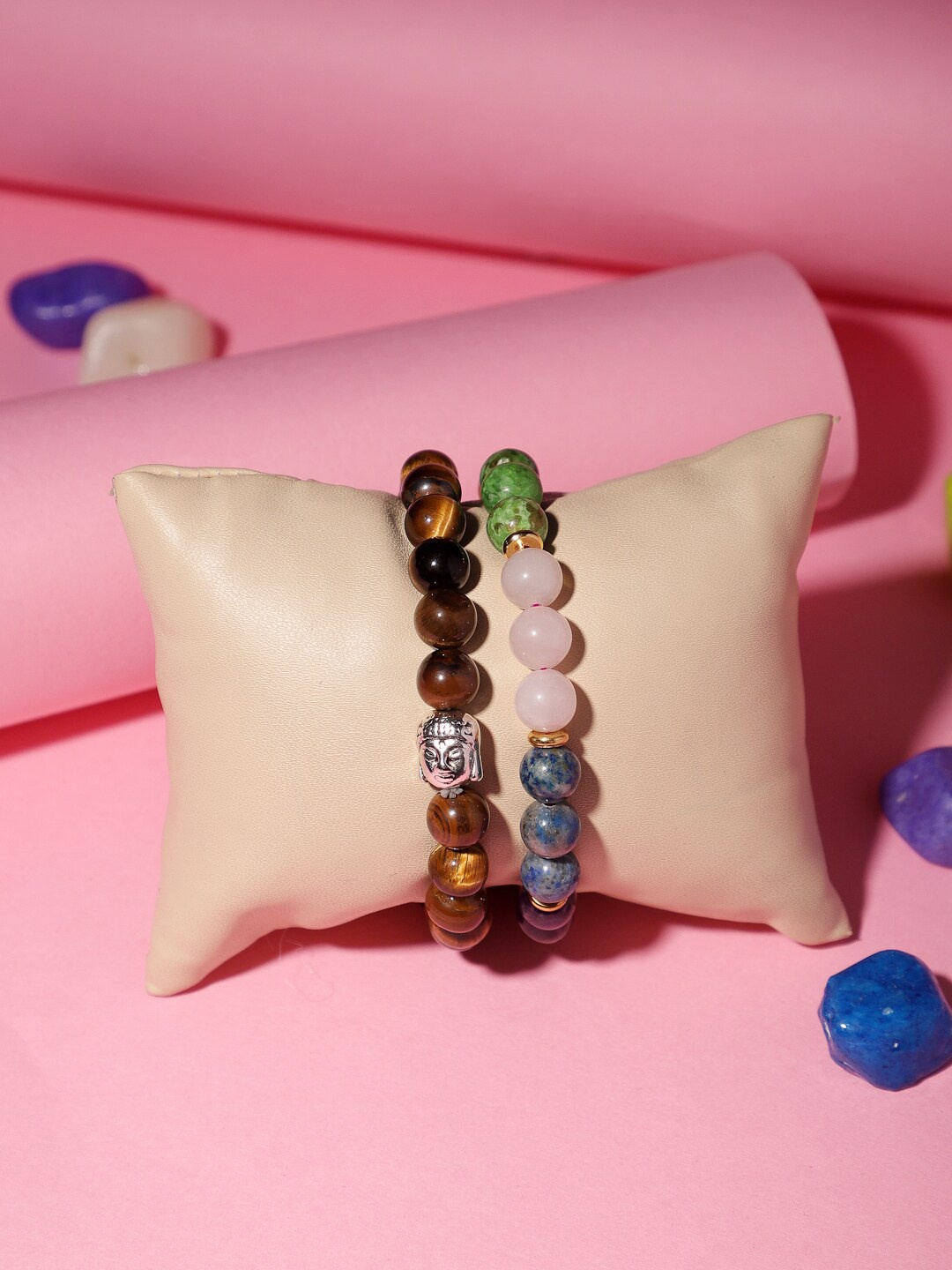 

TAG 7 Set Of 2 Natural Stone Tigers Eye Elasticated Slip-On Bracelet, Brown