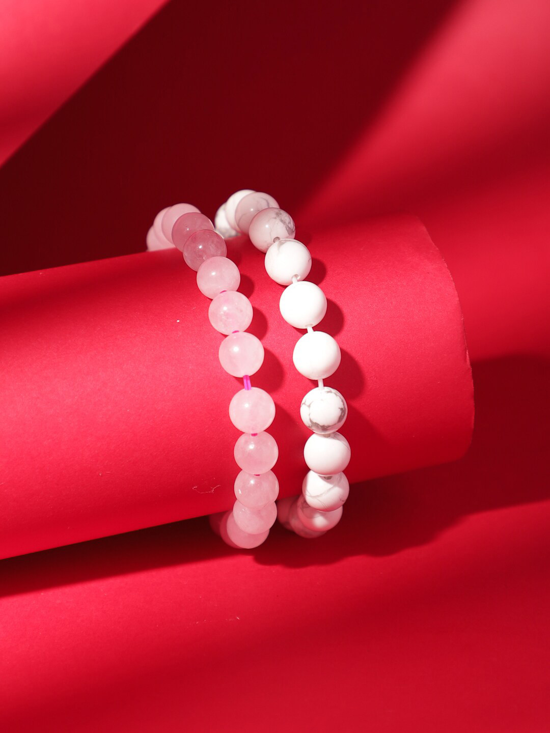 

TAG 7 Set Of 2 Howlite & Quartz Natural Stone Elasticated Slip-On Bracelet, White