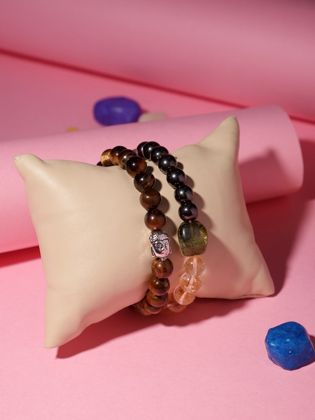 

TAG 7 Set Of 2 Natural Stone Tigers Eye Elasticated Slip-On Bracelet, Brown