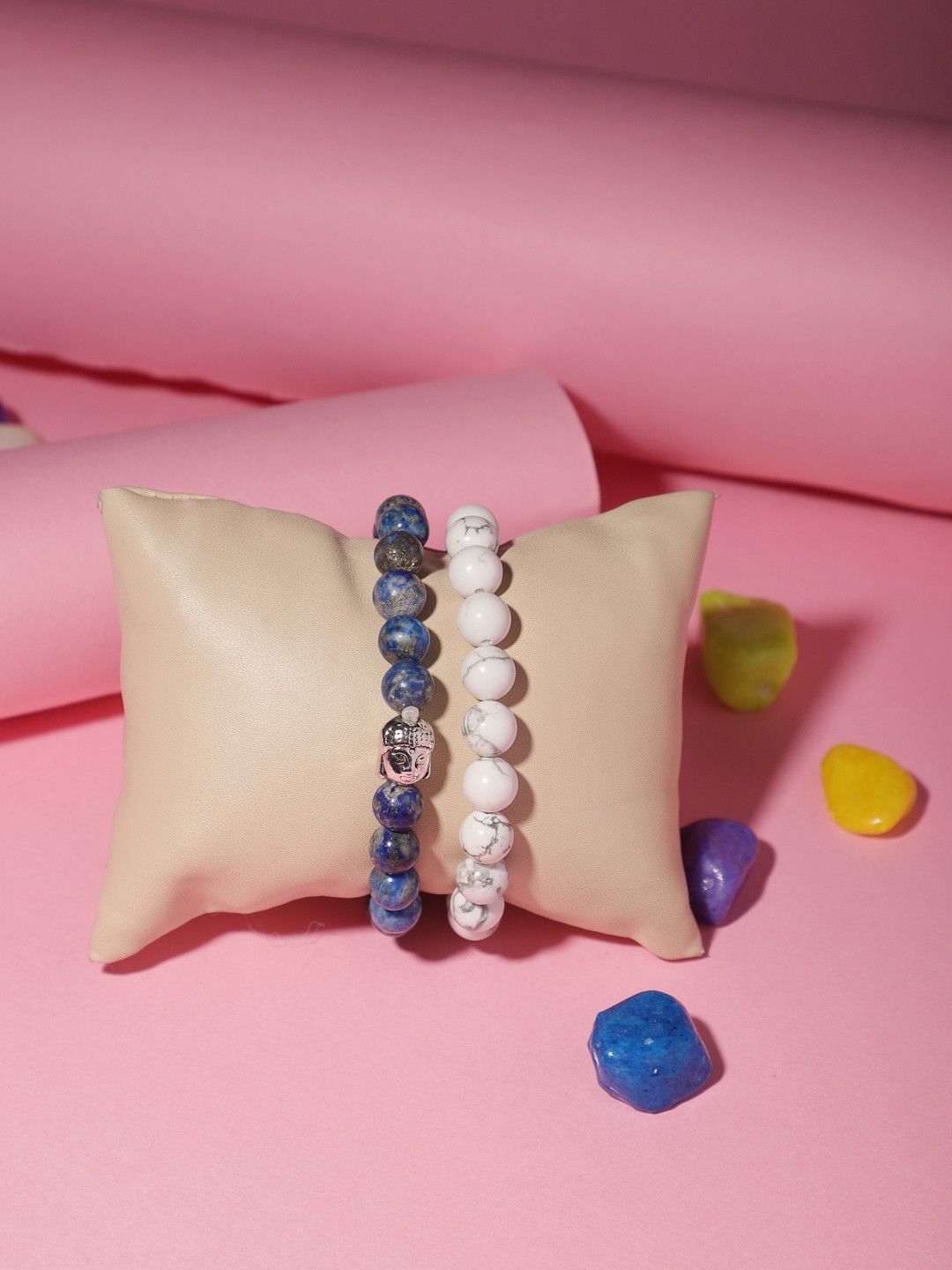 

TAG 7 Set Of 2 Natural Stone Howlite & Sodolite Elasticated Slip-On Bracelet, White