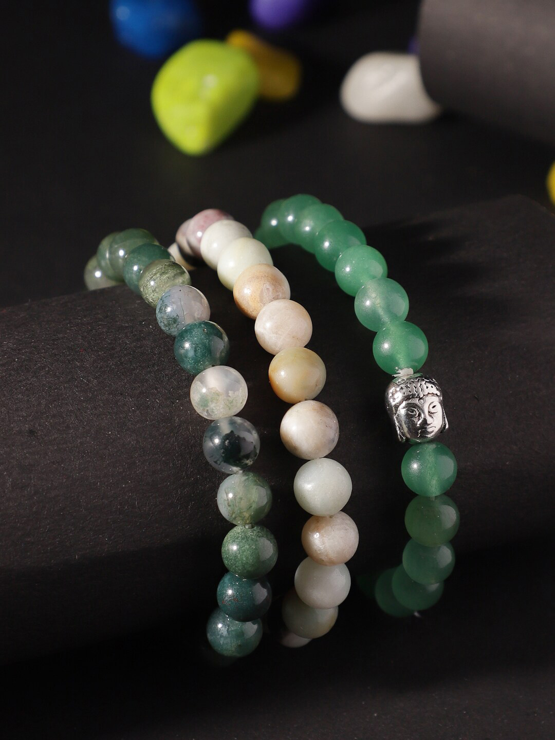 

TAG 7 Set Of 3 Natural Stone Agate Bracelet, Black