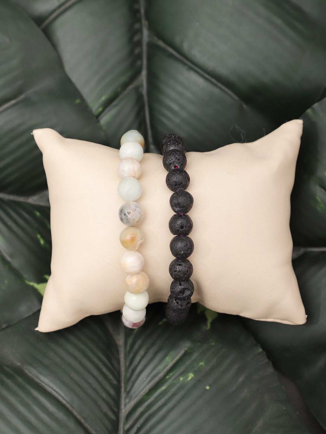 

TAG 7 Set Of 2 Natural Stone Agate Bracelet, Black