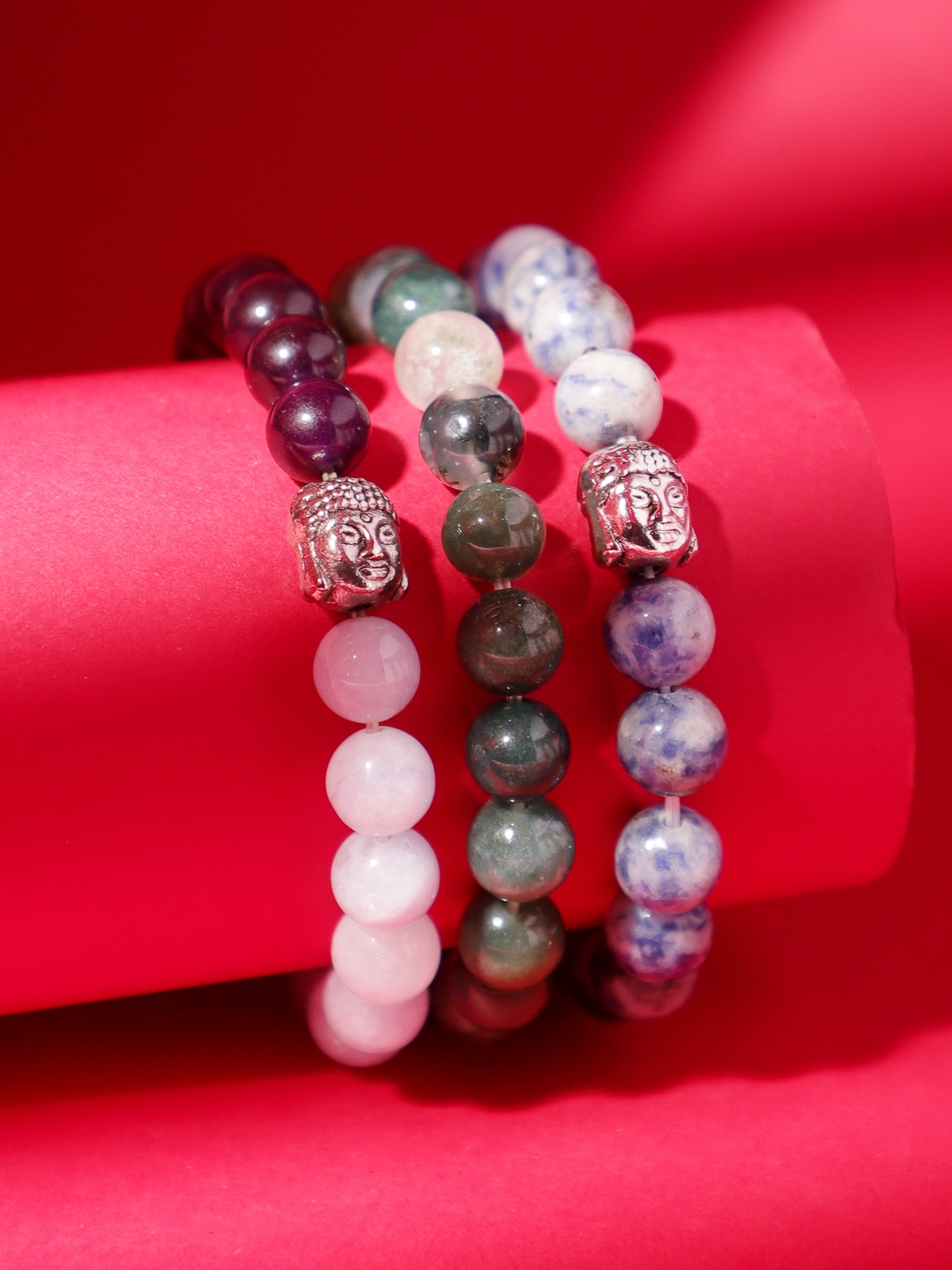 

TAG 7 Set Of 3 Natural Stone Agate Bracelet, Green