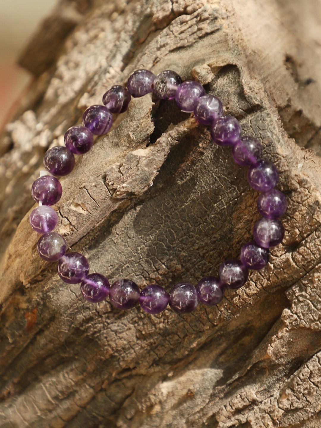 

TAG 7 Natural Stone Amethyst Elasticated Slip-On Bracelet, Purple