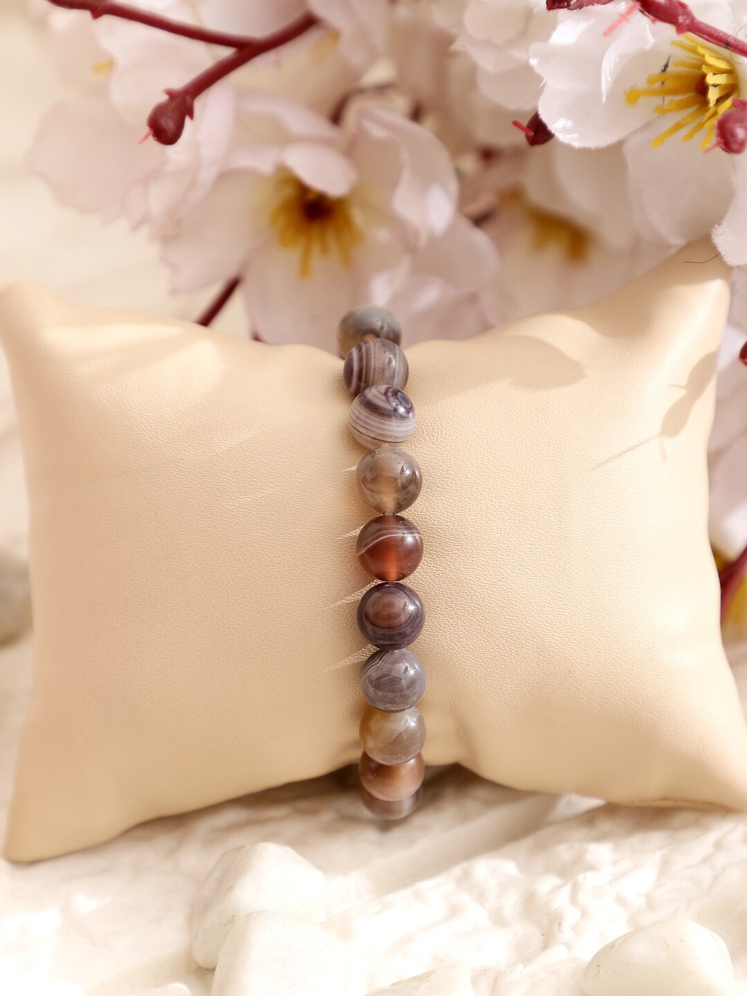 

TAG 7 Agate Beaded Elasticated Bracelet, Brown