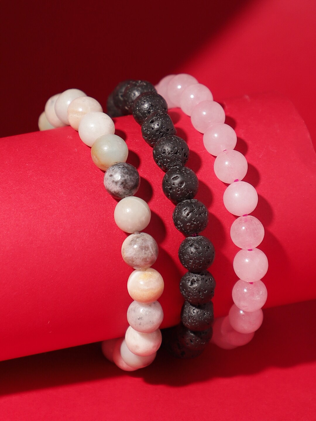 

TAG 7 Set Of 3 Agate Beaded Elasticated Bracelet, White