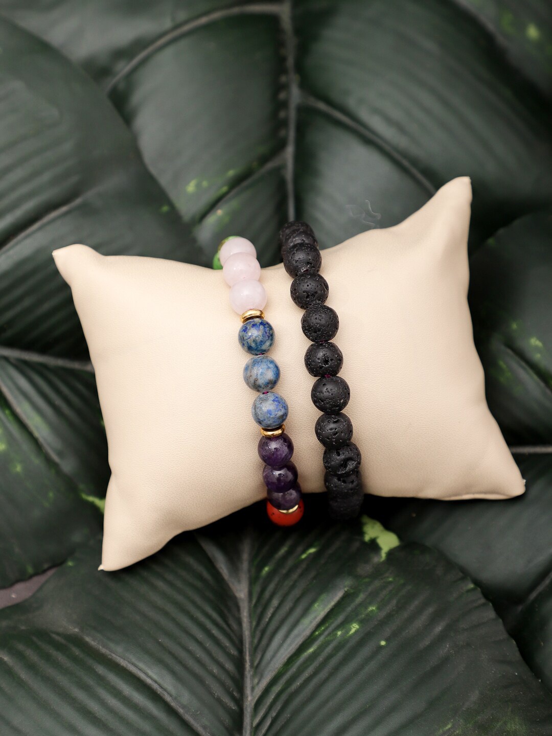 

TAG 7 Set Of 2 Amethyst Beaded Elasticated Bracelet, Black
