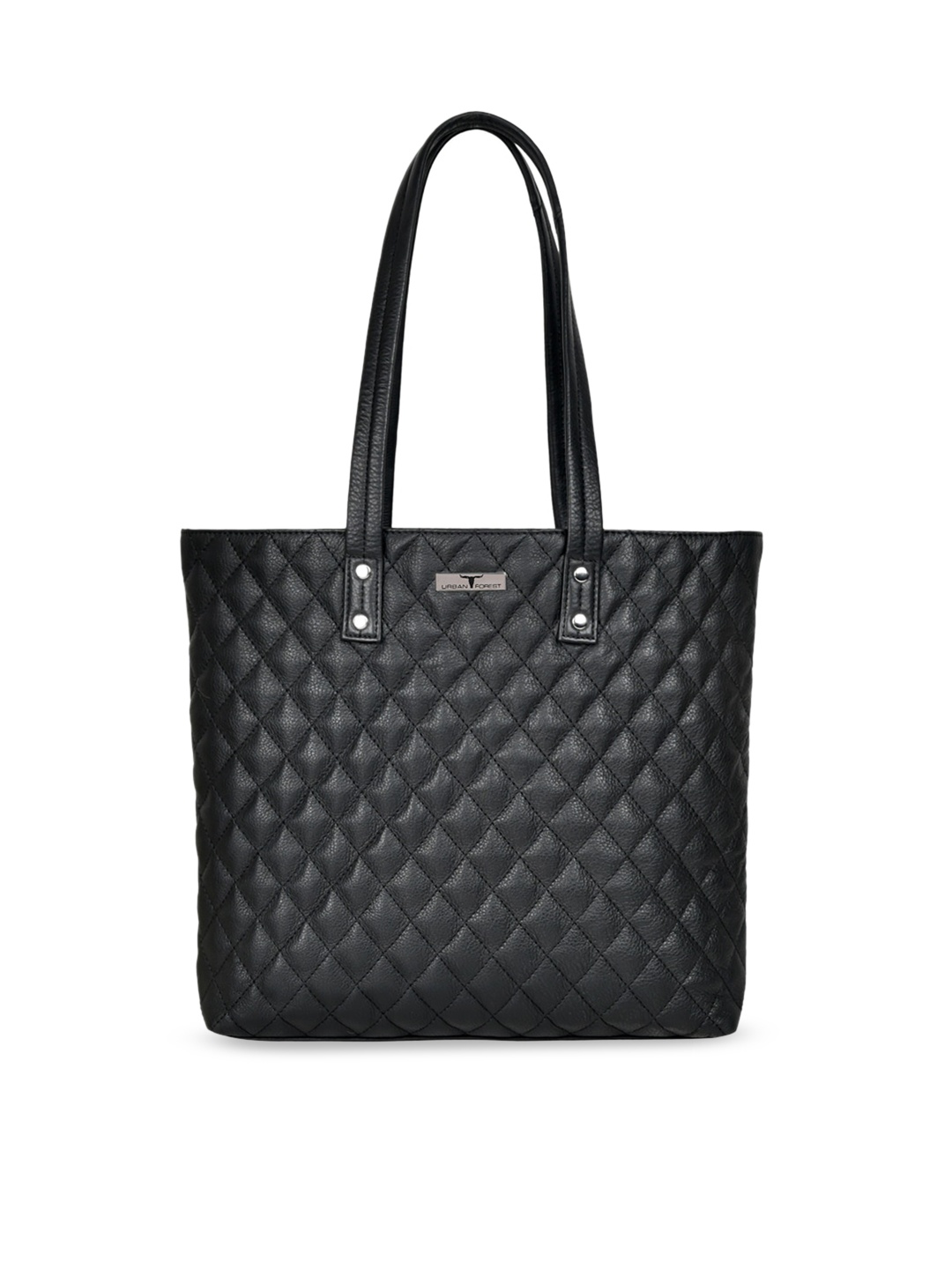 

URBAN FOREST Textured Leather Structured Shoulder Bag with Quilted, Black