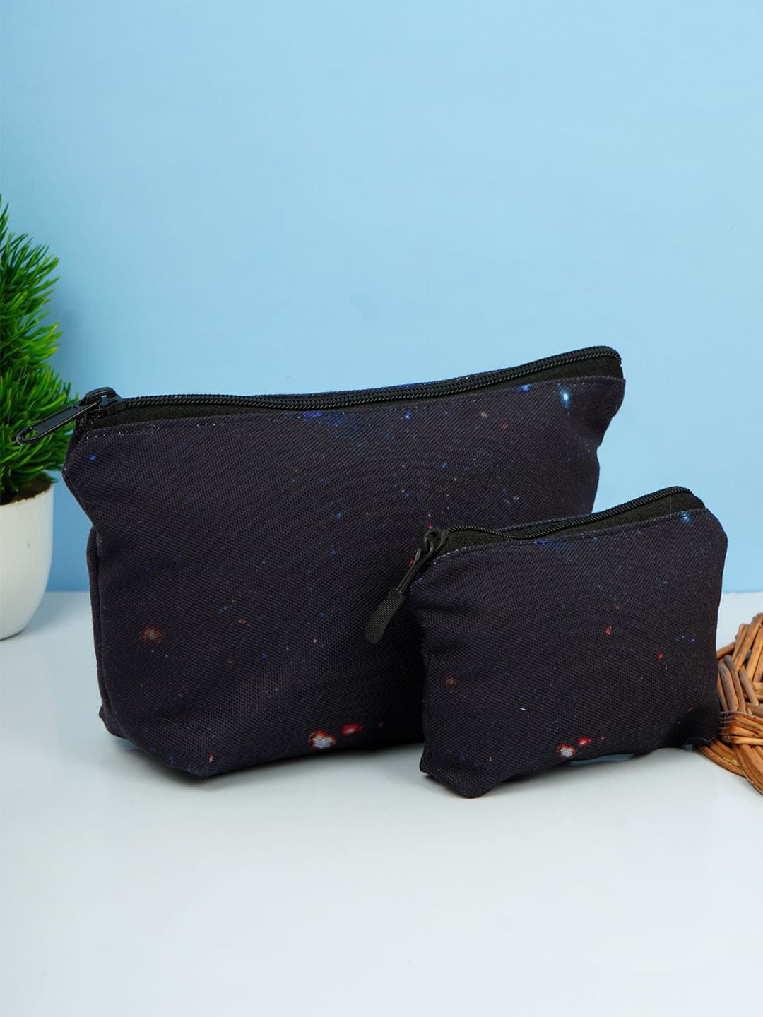 

Crazy Corner Set Of 2 Printed Canvas Multi-Purpose Travel Pouch, Navy blue