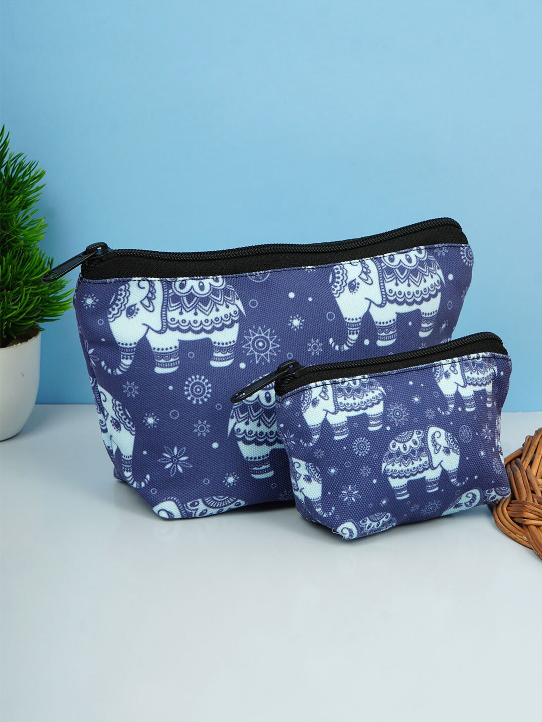 

Crazy Corner Set Of 2 Printed Travel Pouch, Blue