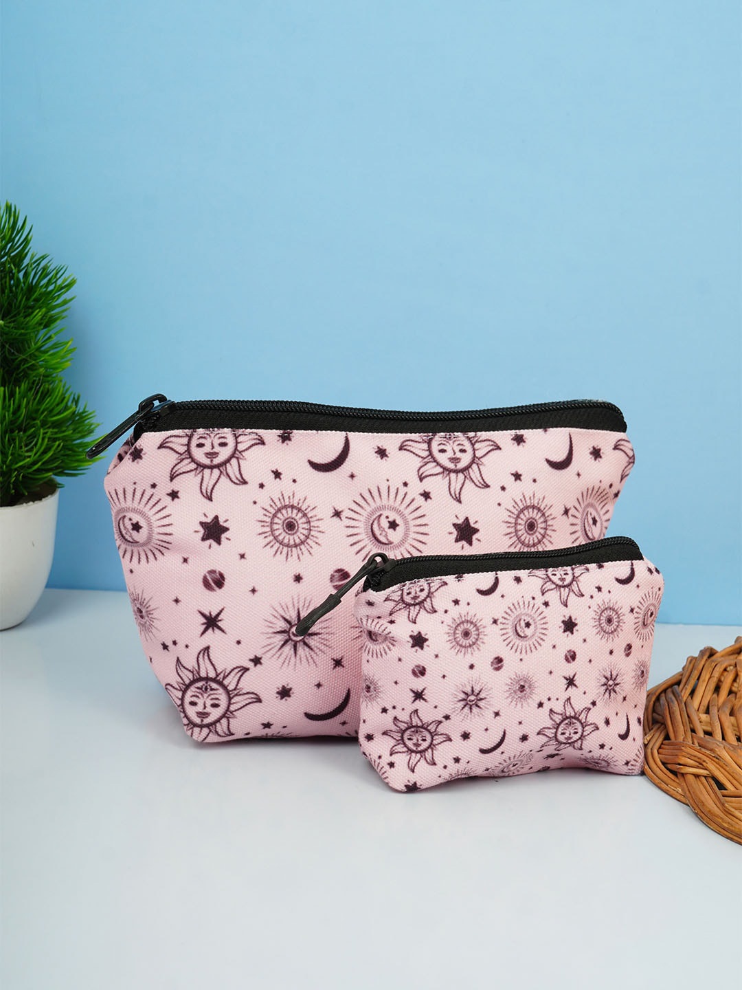 

Crazy Corner Set Of 2 Printed Travel Pouches, Pink