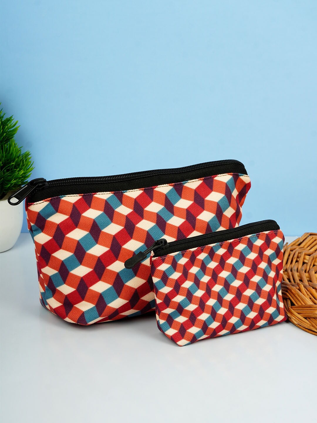 

Crazy Corner Set Of 2 Printed Travel Pouch, Red