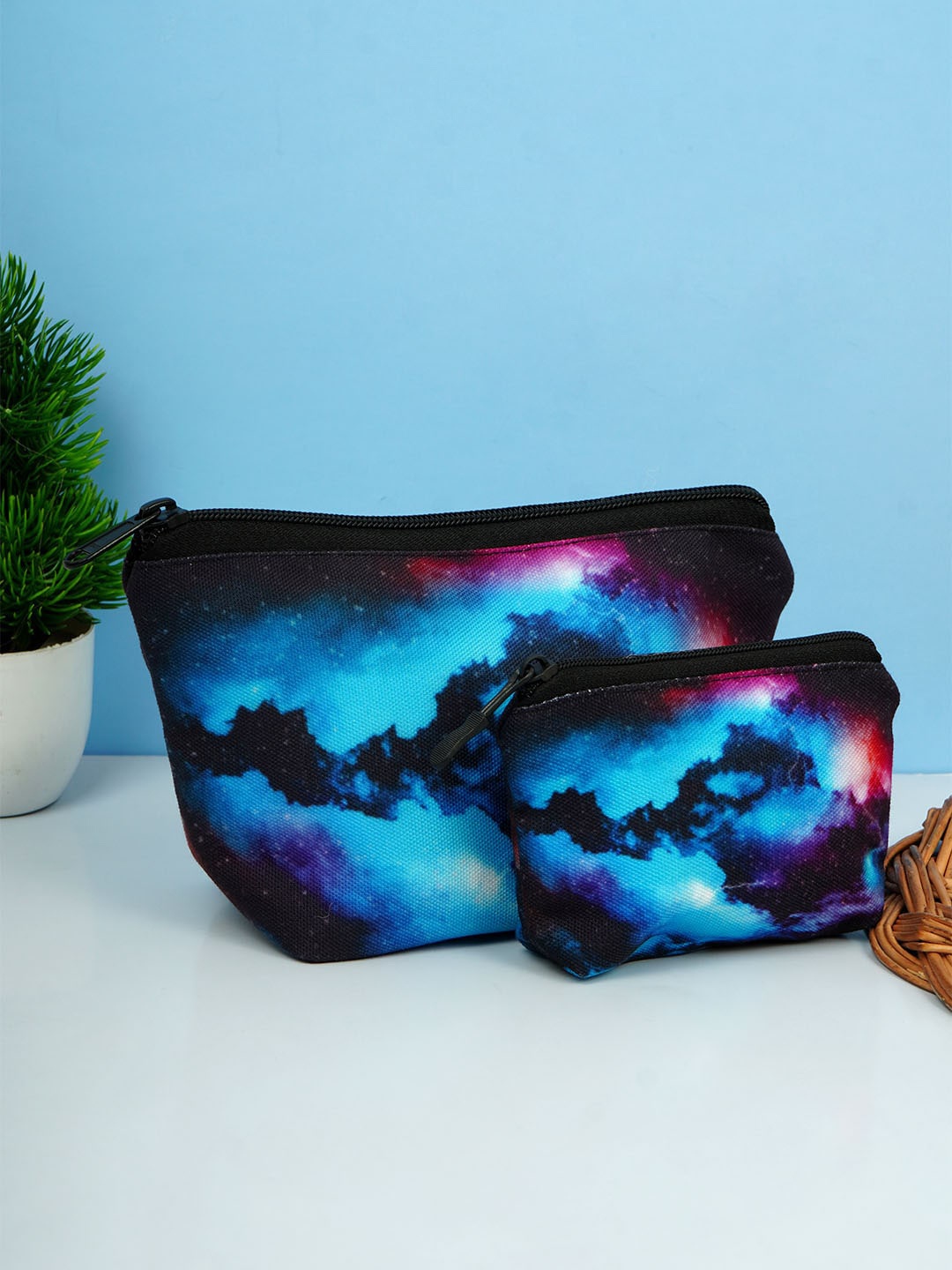 

Crazy Corner Set Of 2 Printed Canvas Travel Pouch, Blue