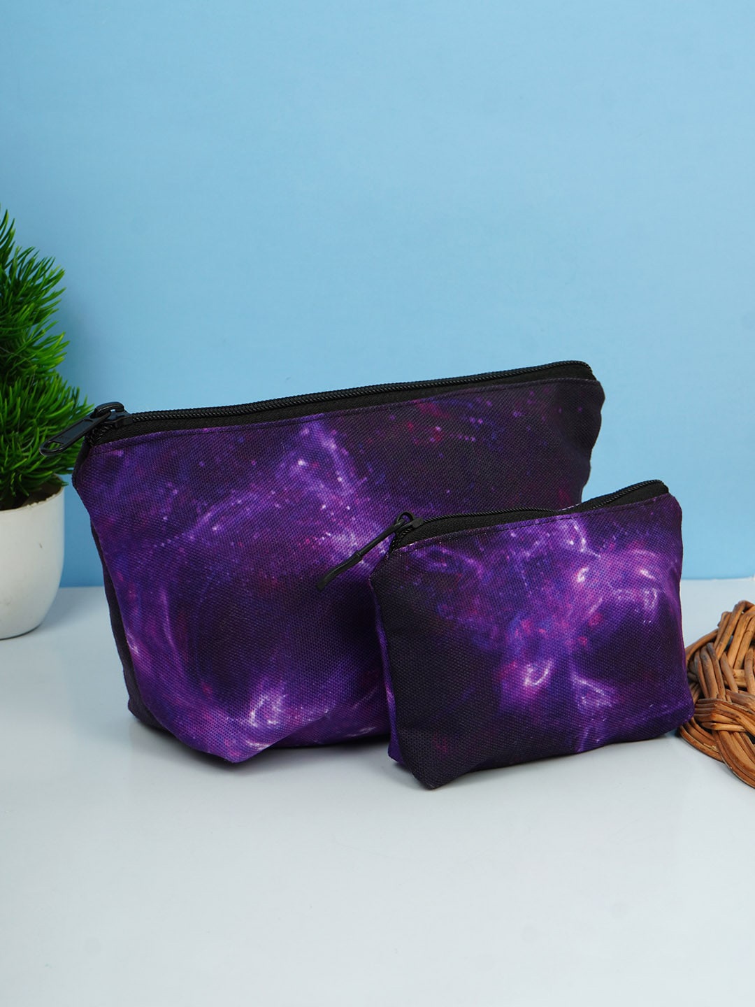 

Crazy Corner Set Of 2 Printed Canvas Travel Pouch, Purple