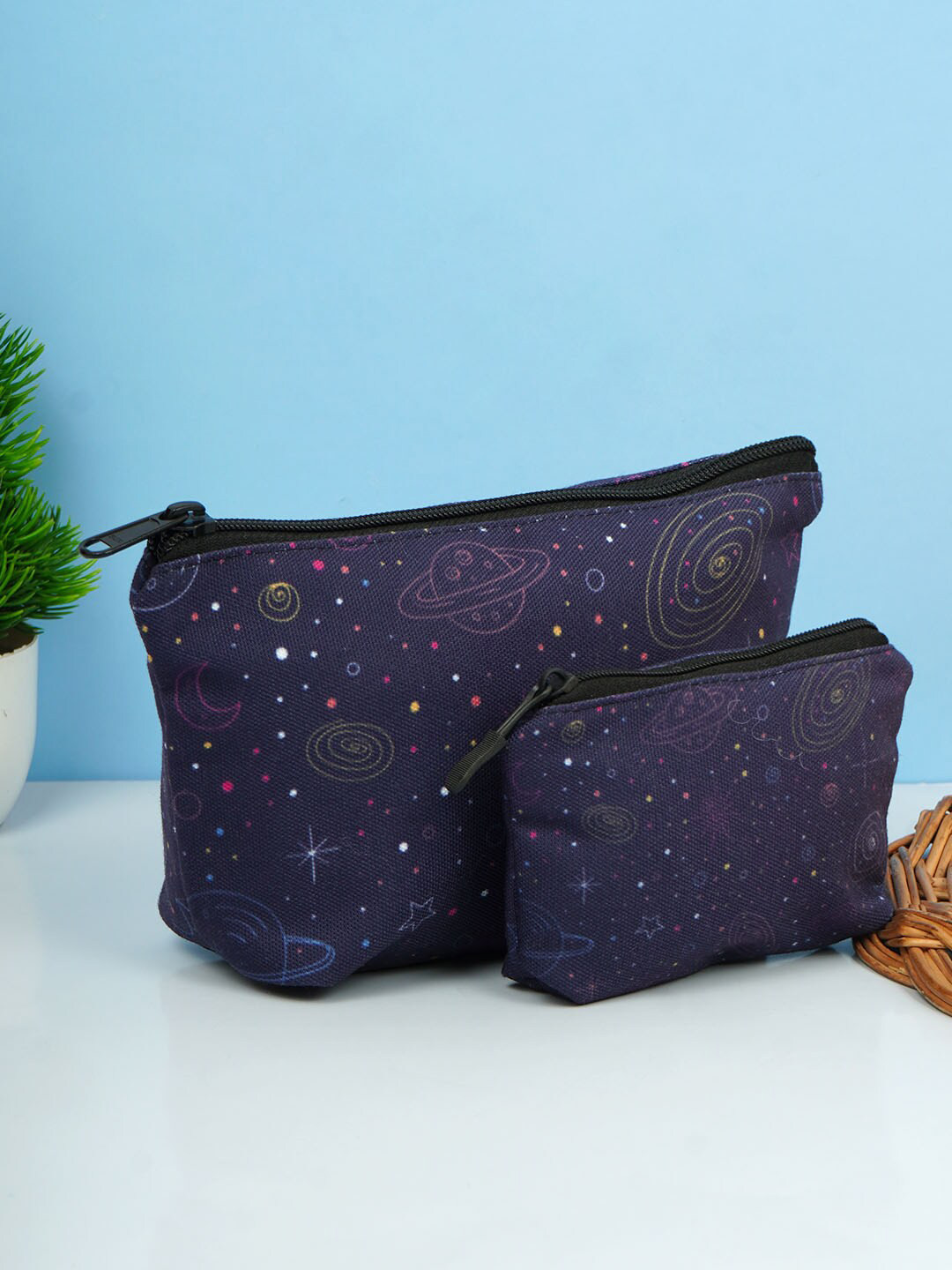 

Crazy Corner Set Of 2 Printed Canvas Multi-Purpose Travel Pouch, Violet