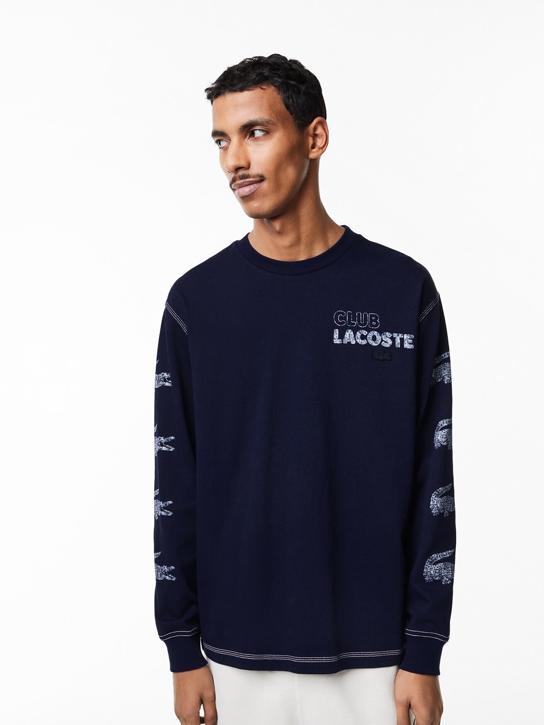 

Lacoste Unisex Typography Pure Cotton Loose T-shirt, Navy blue
