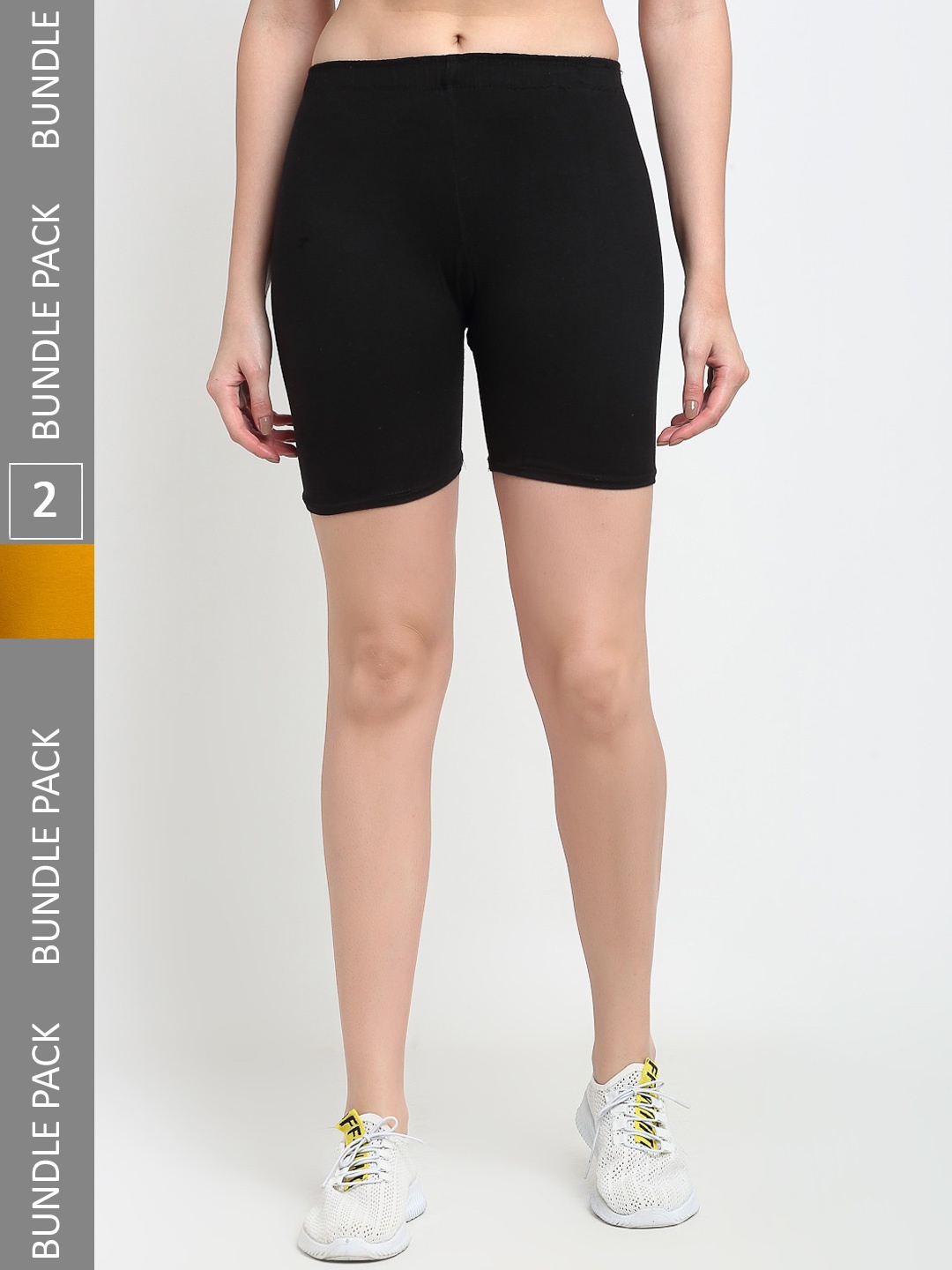 

Jinfo Women Pack Of 2 Mid-Rise Above Knee Cycling Sports Shorts, Black