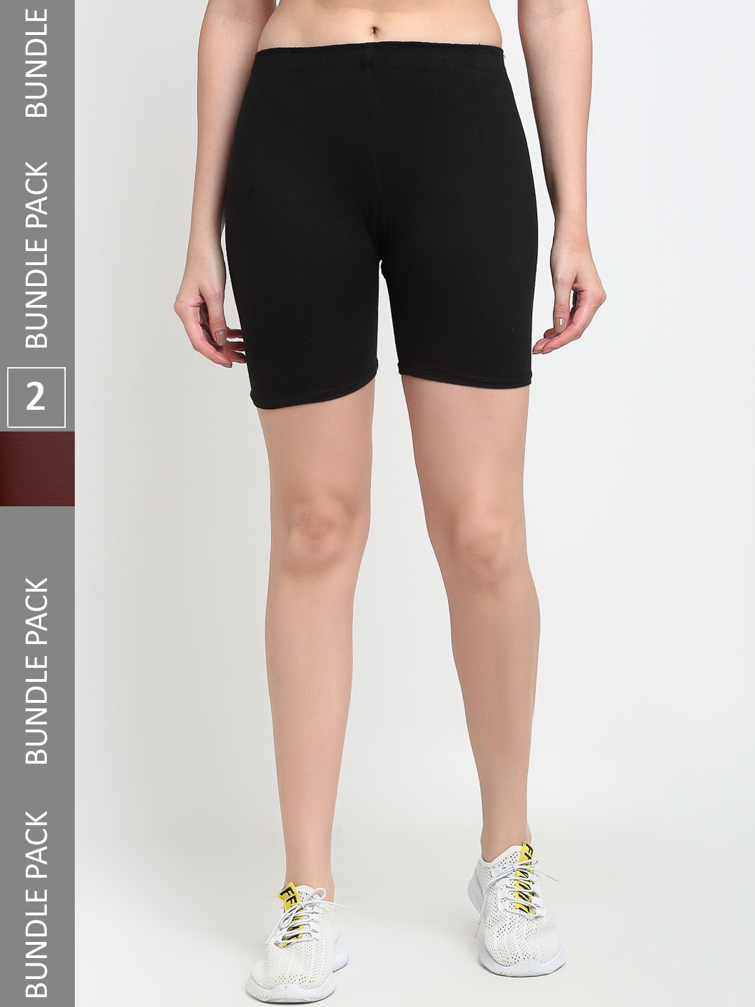 

Jinfo Pack Of 2 Mid-Rise Above Knee Cycling Sports Shorts, Black