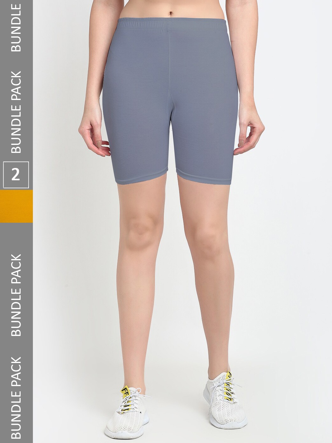 

Jinfo Women Pack Of 2 Mid Rise Above Knee Cycling Sports Shorts, Grey