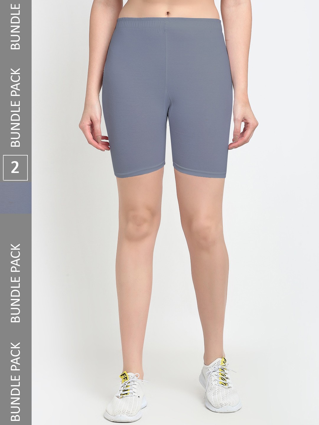

Jinfo Women Pack Of 2 Mid-Rise Above Knee Cycling Sports Shorts, Grey