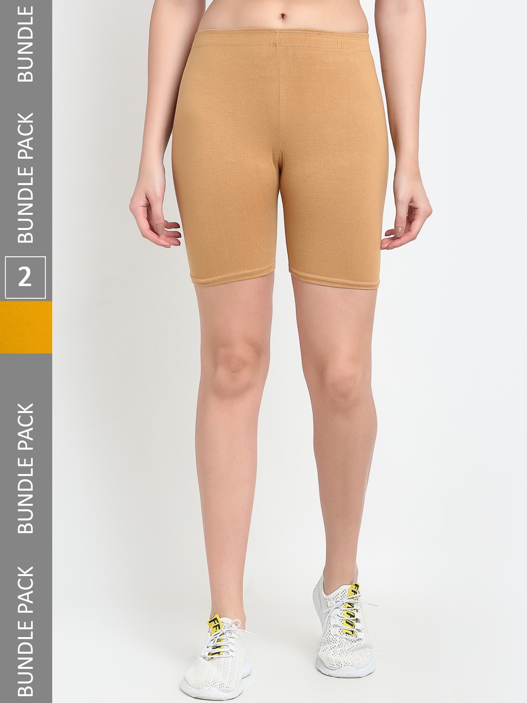 

Jinfo Women Pack Of 2 Mid-Rise Above Knee Cycling Sports Shorts, Beige