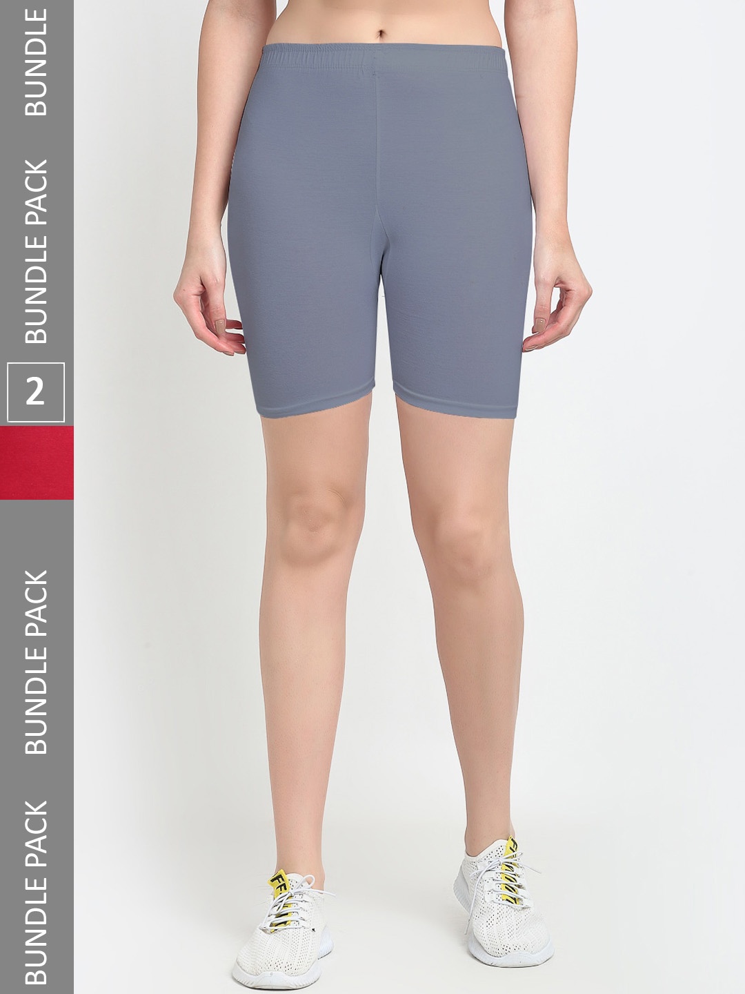 

Jinfo Pack Of 2 Mid-Rise Above Knee Cycling Sports Shorts, Grey