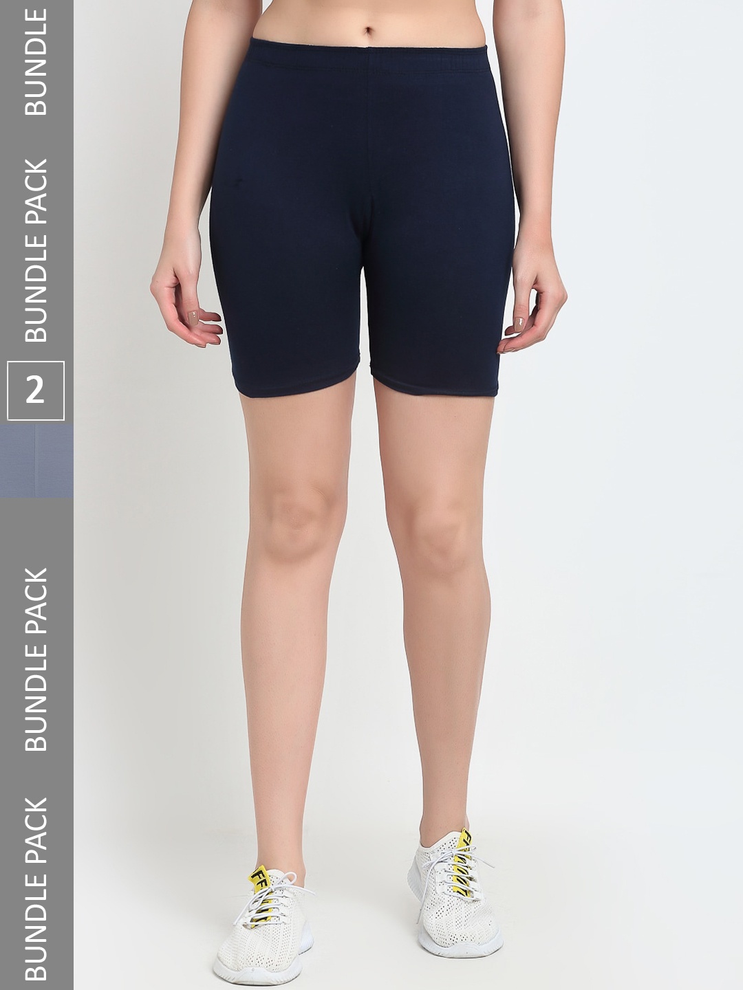 

Jinfo Pack Of 2 Mid-Rise Above Knee Cycling Sports Shorts, Navy blue
