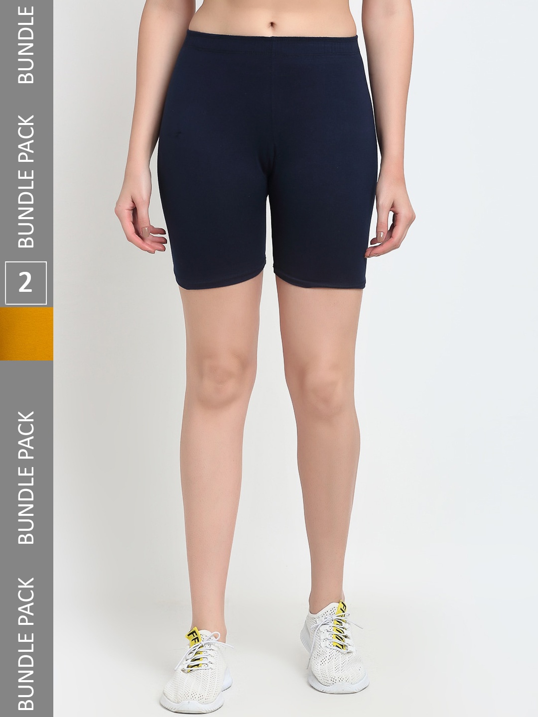 

Jinfo Pack Of 2 Mid-Rise Above Knee Cycling Sports Shorts, Navy blue