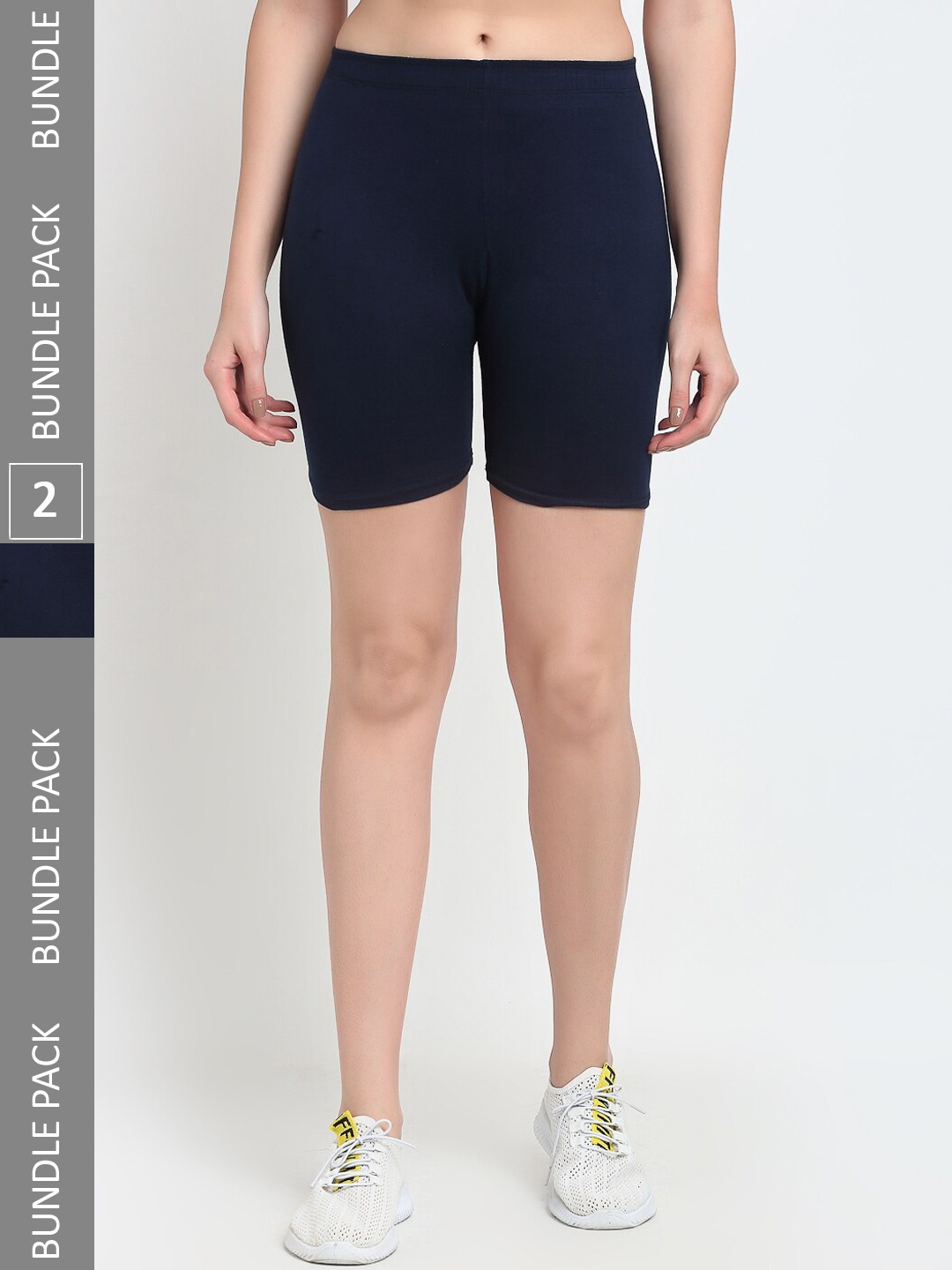 

Jinfo Women Pack Of 2 Mid Rise Above Knee Cycling Sports Shorts, Navy blue