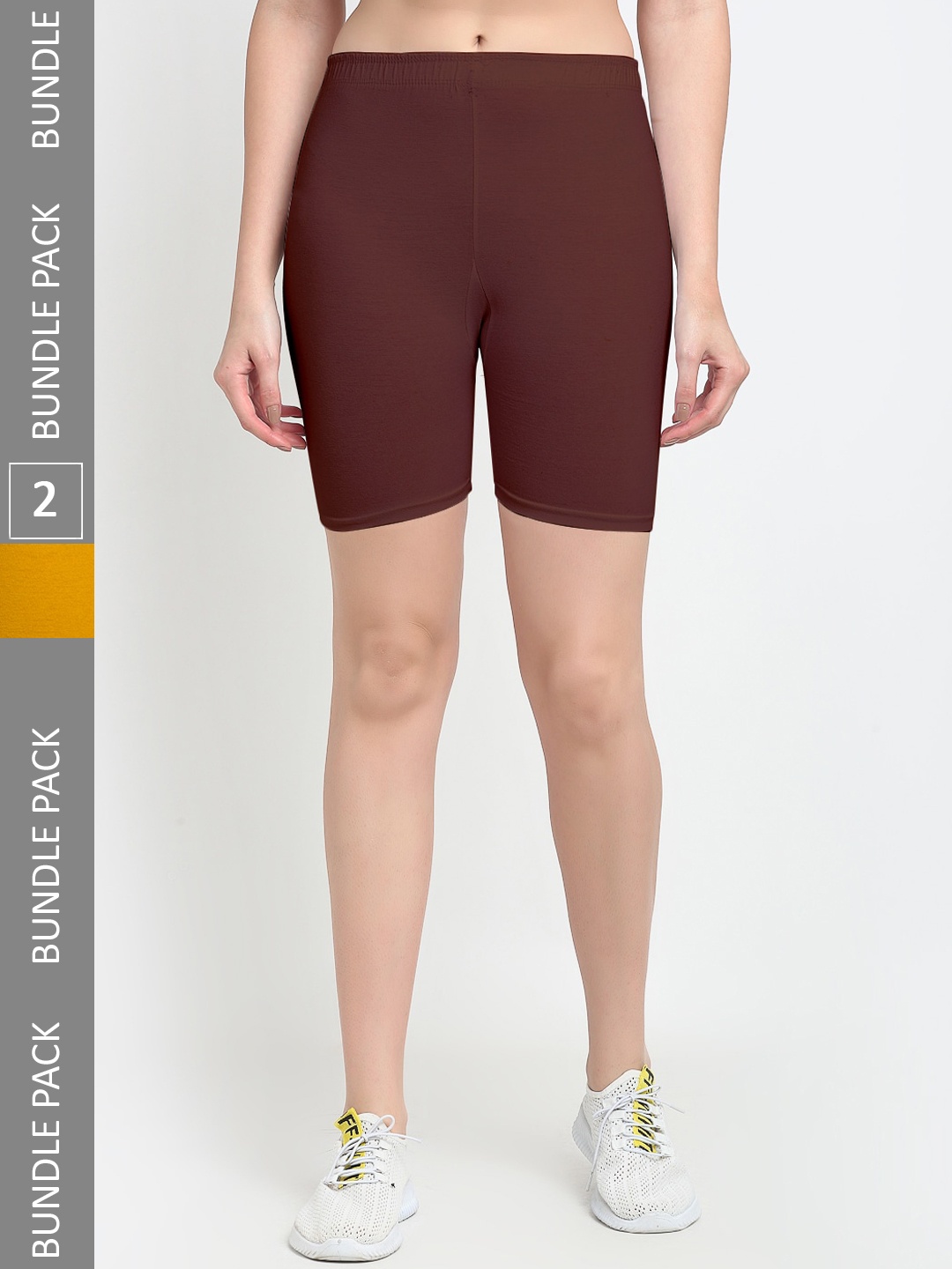 

Jinfo Pack Of 2 Mid-Rise Above Knee Cycling Sports Shorts, Brown