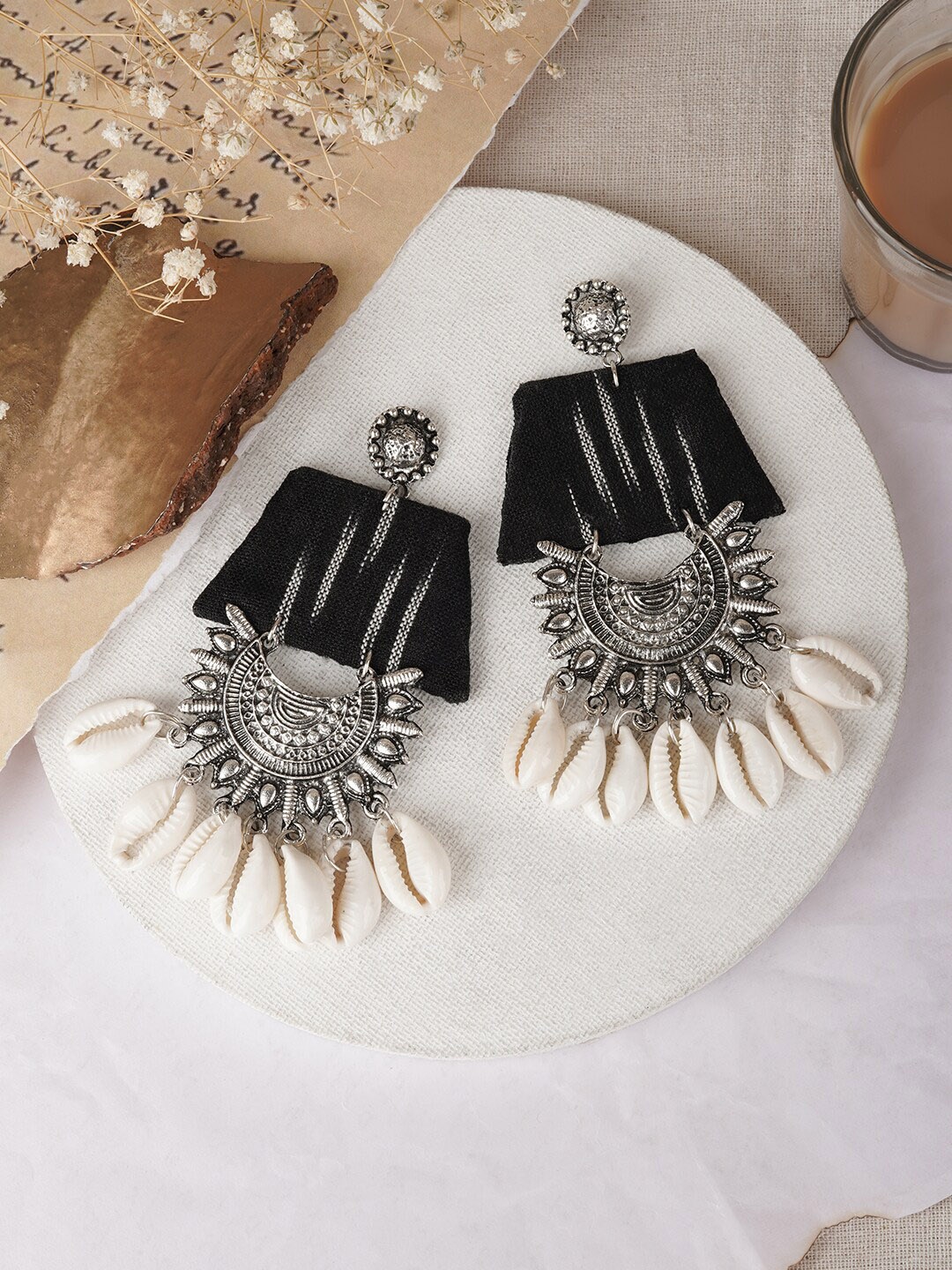 

TEEJH Silver Plated Contemporary Stone Beaded Drop Earrings