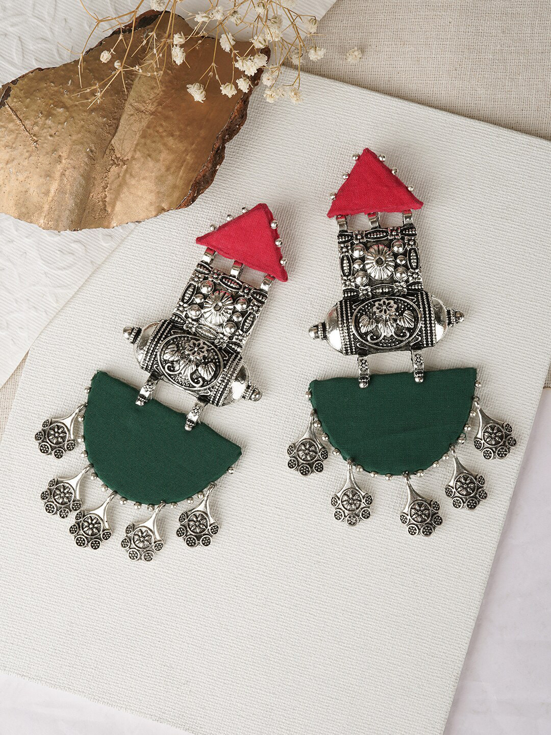 

TEEJH Silver Plated Contemporary Stone Beaded Drop Earrings