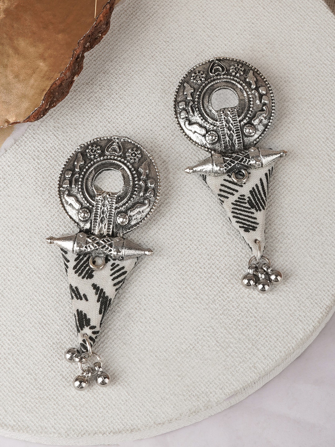 

TEEJH Silver-Plated Oxidised Contemporary Drop Earrings