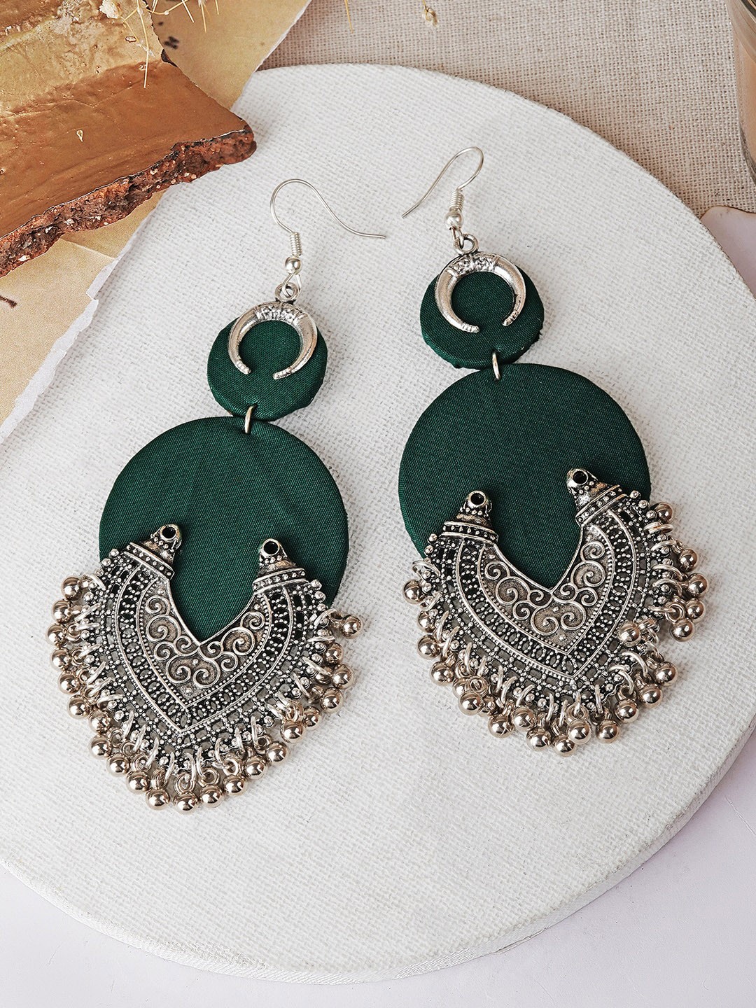 

TEEJH Silver Plated Contemporary Stone Beaded Oxidised Drop Earrings