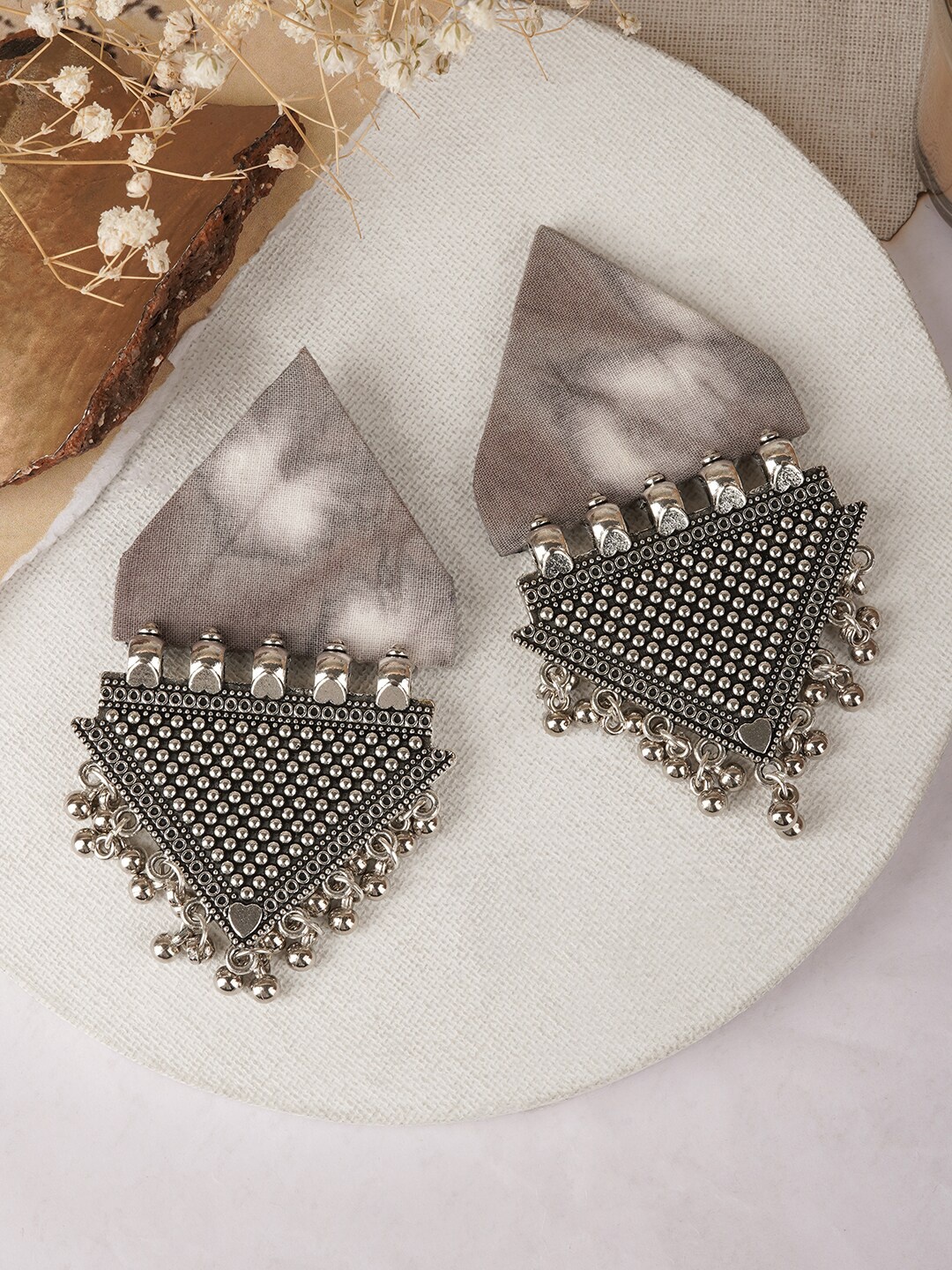 

TEEJH Nandini Silver-Plated Oxidised Contemporary Drop Earrings