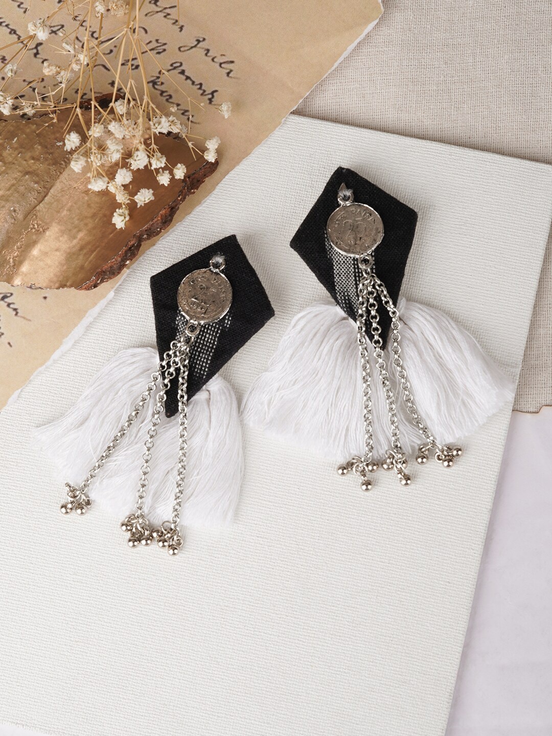 

TEEJH Vallari Silver-Plated Contemporary Tassel Drop Earrings