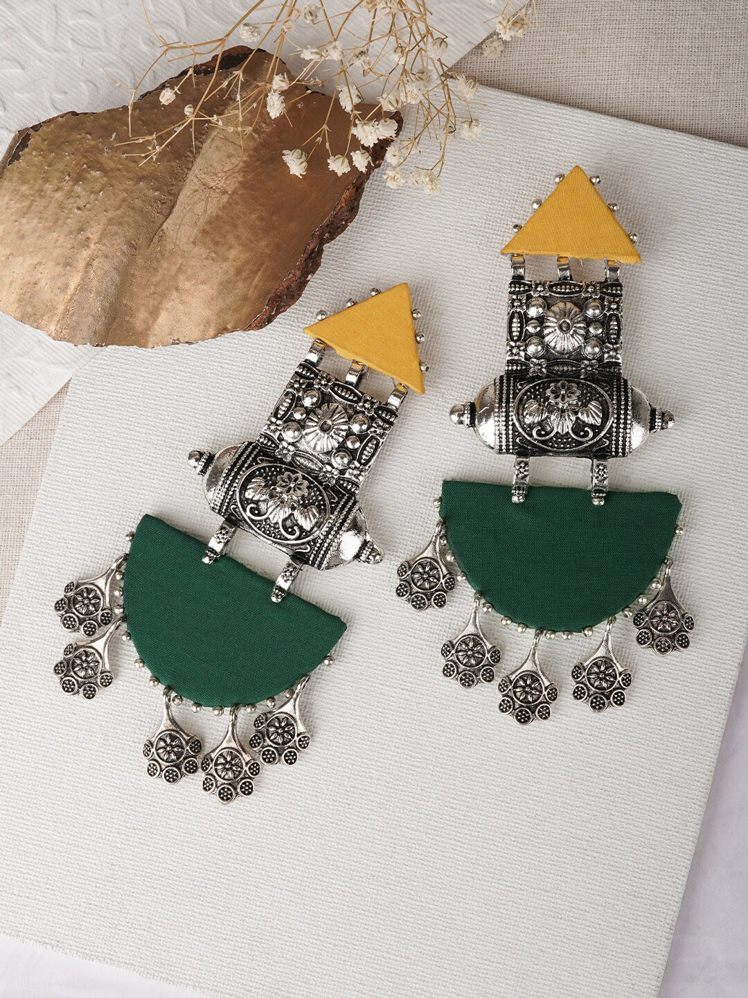 

TEEJH Silver Plated Fabric Contemporary Drop Earrings