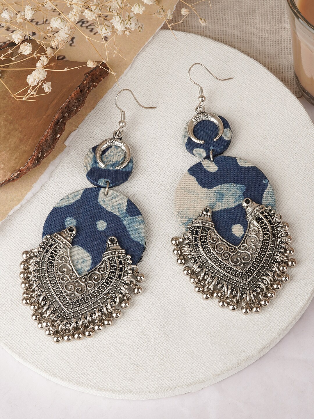 

TEEJH Silver Plated Fabric Contemporary Drop Earrings