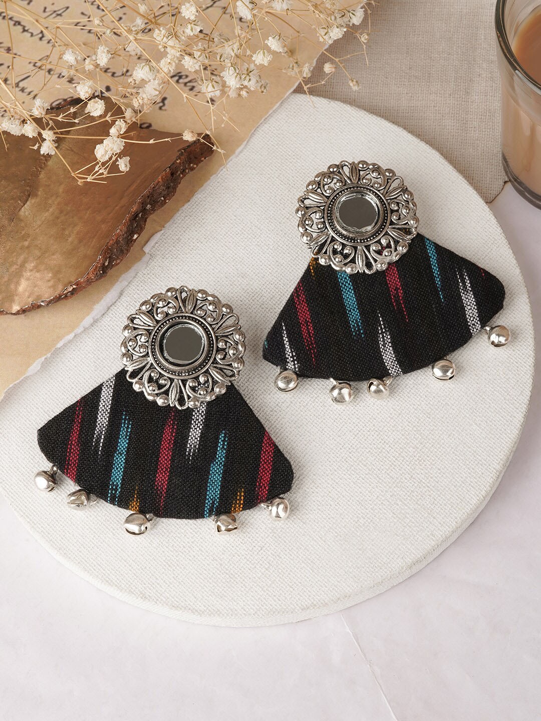 

TEEJH Silver-Plated Contemporary Drop Earrings, Black