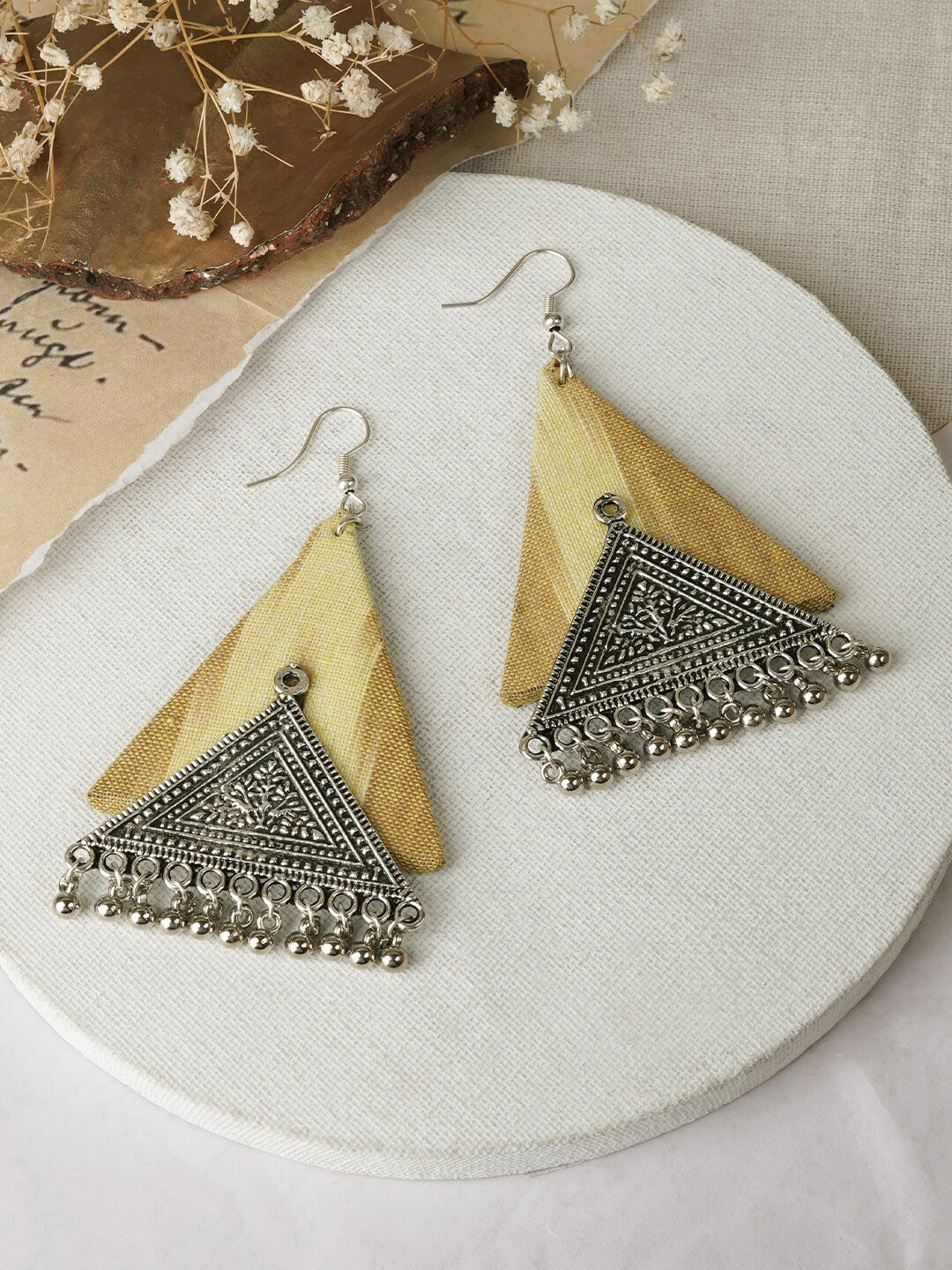 

TEEJH Silver Plated Triangular Drop Earrings