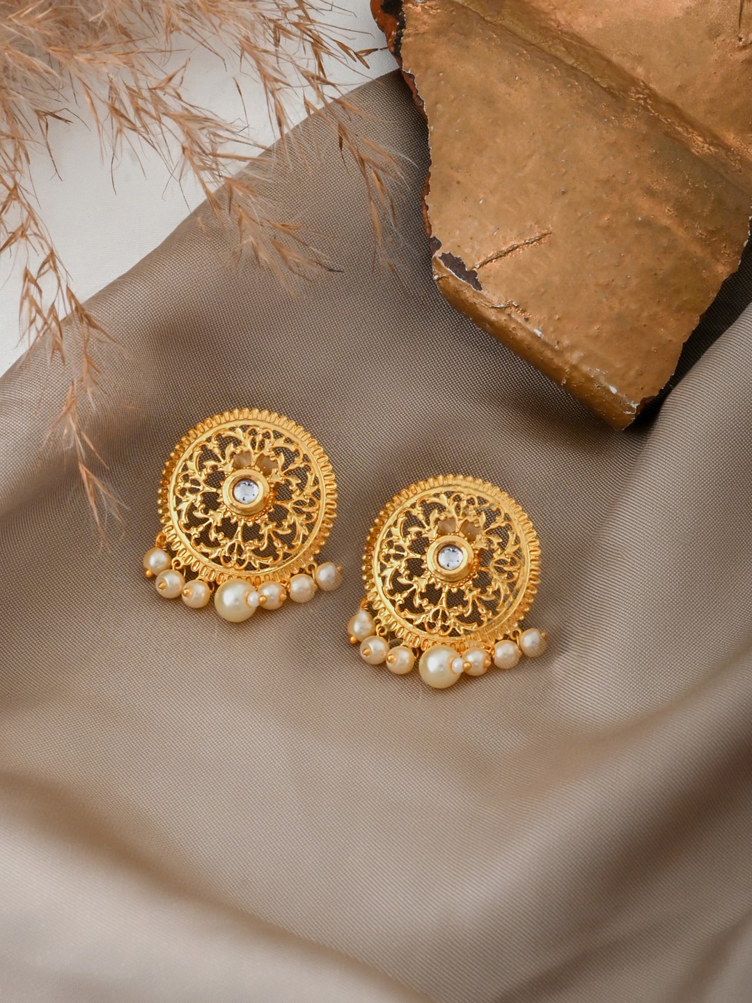 

TEEJH Gold-Plated Contemporary Beaded Studs Earrings