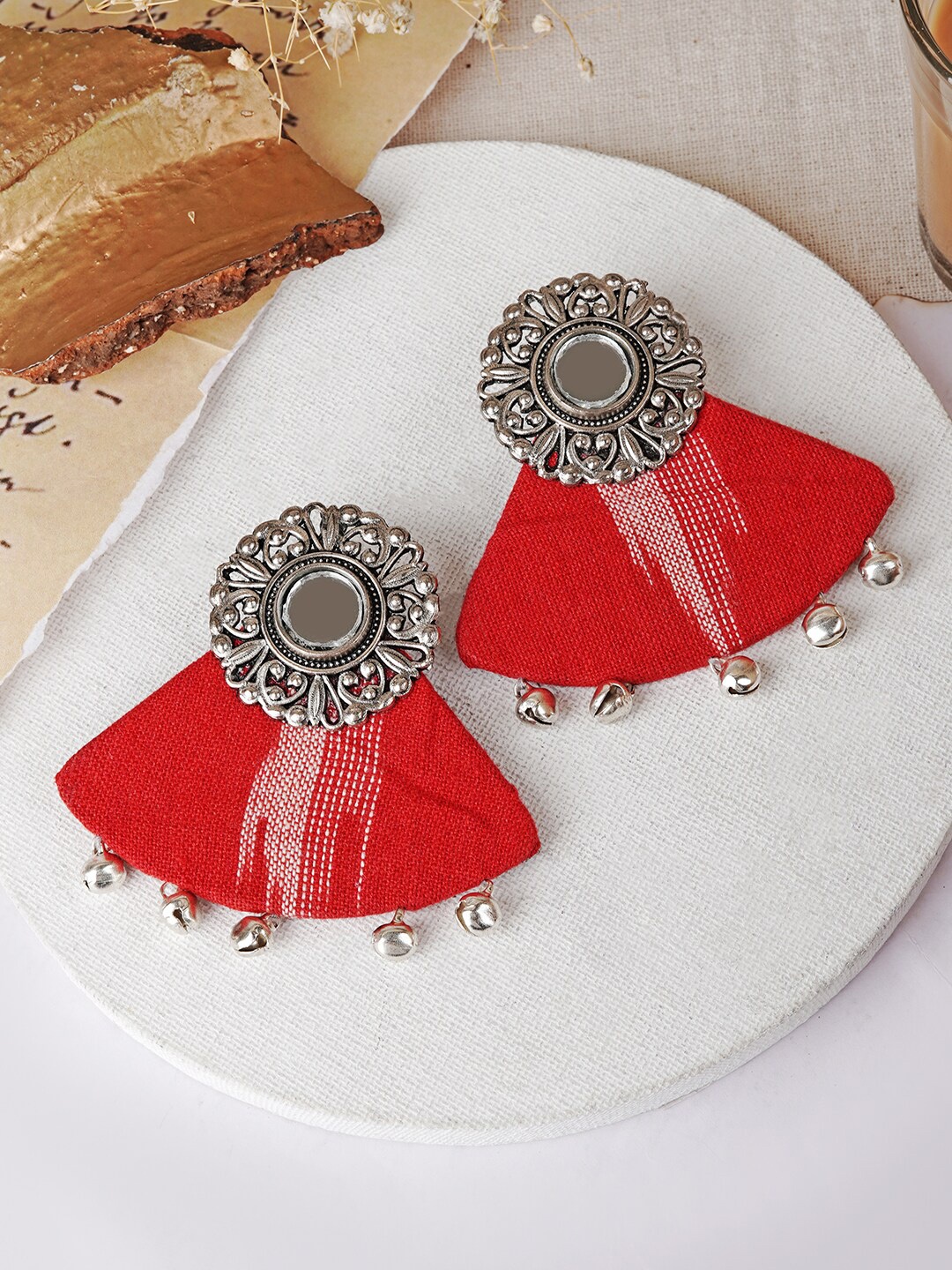 

TEEJH Silver Plated Ikkat Contemporary Stone Beaded Drop Earrings