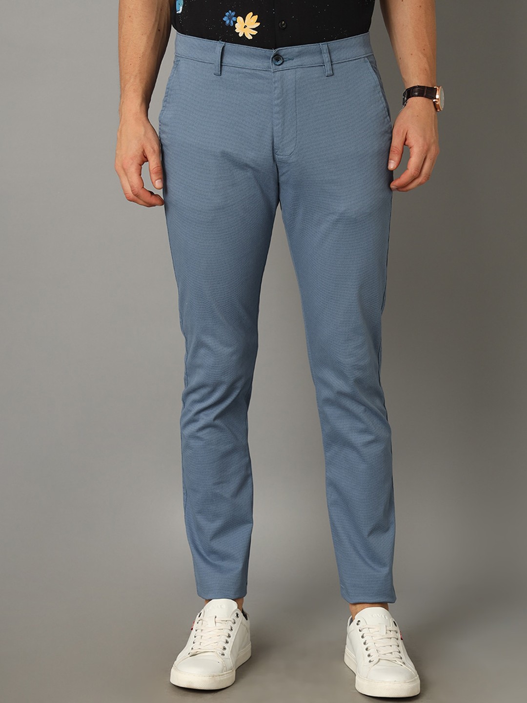 

Classic Polo Men Classic Slim Fit Cotton Chinos Mid-Rise Trousers, Blue