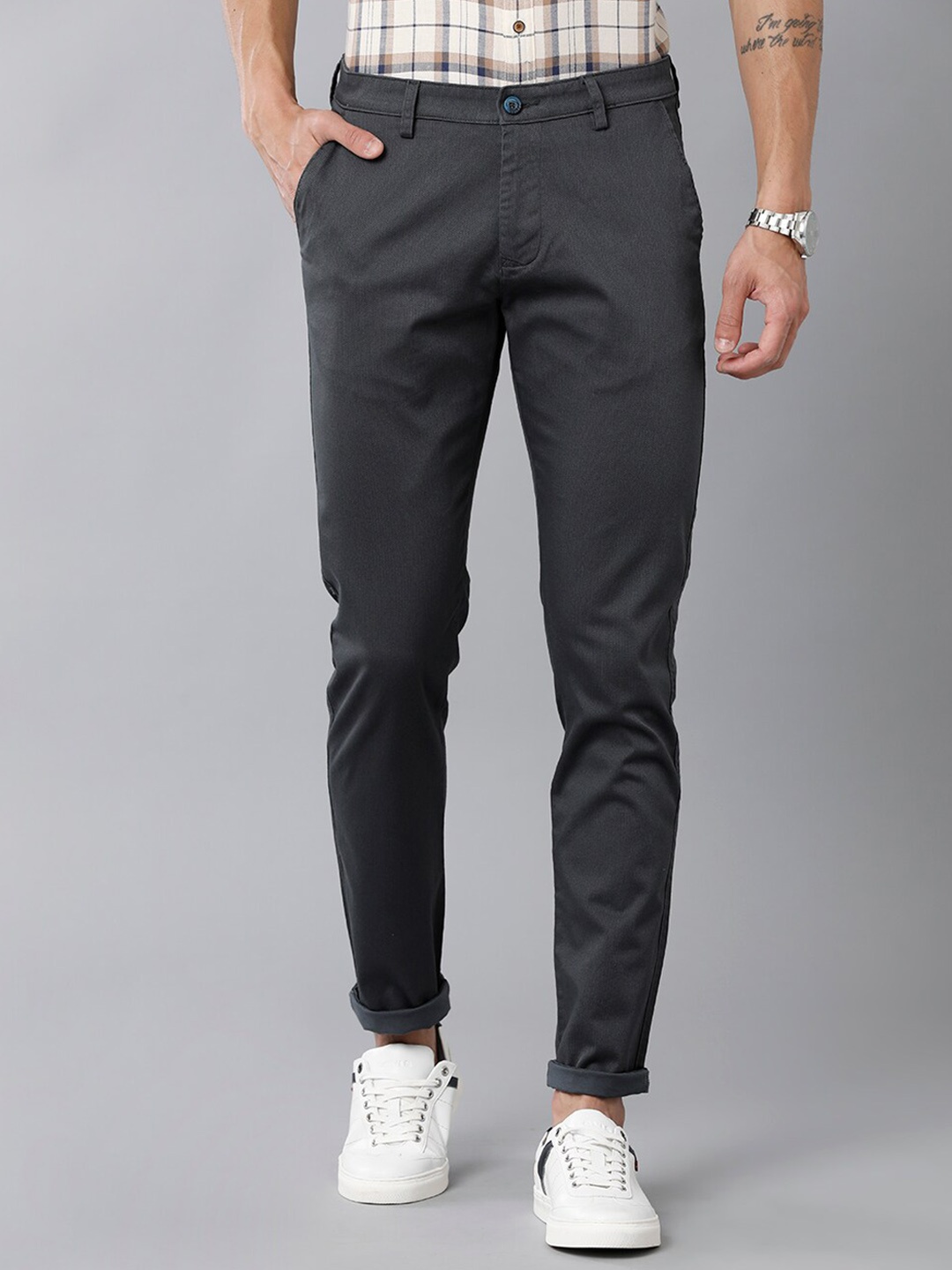 

Classic Polo Men Mid-Rise Classic Cotton Slim Fit Chinos Trousers, Grey